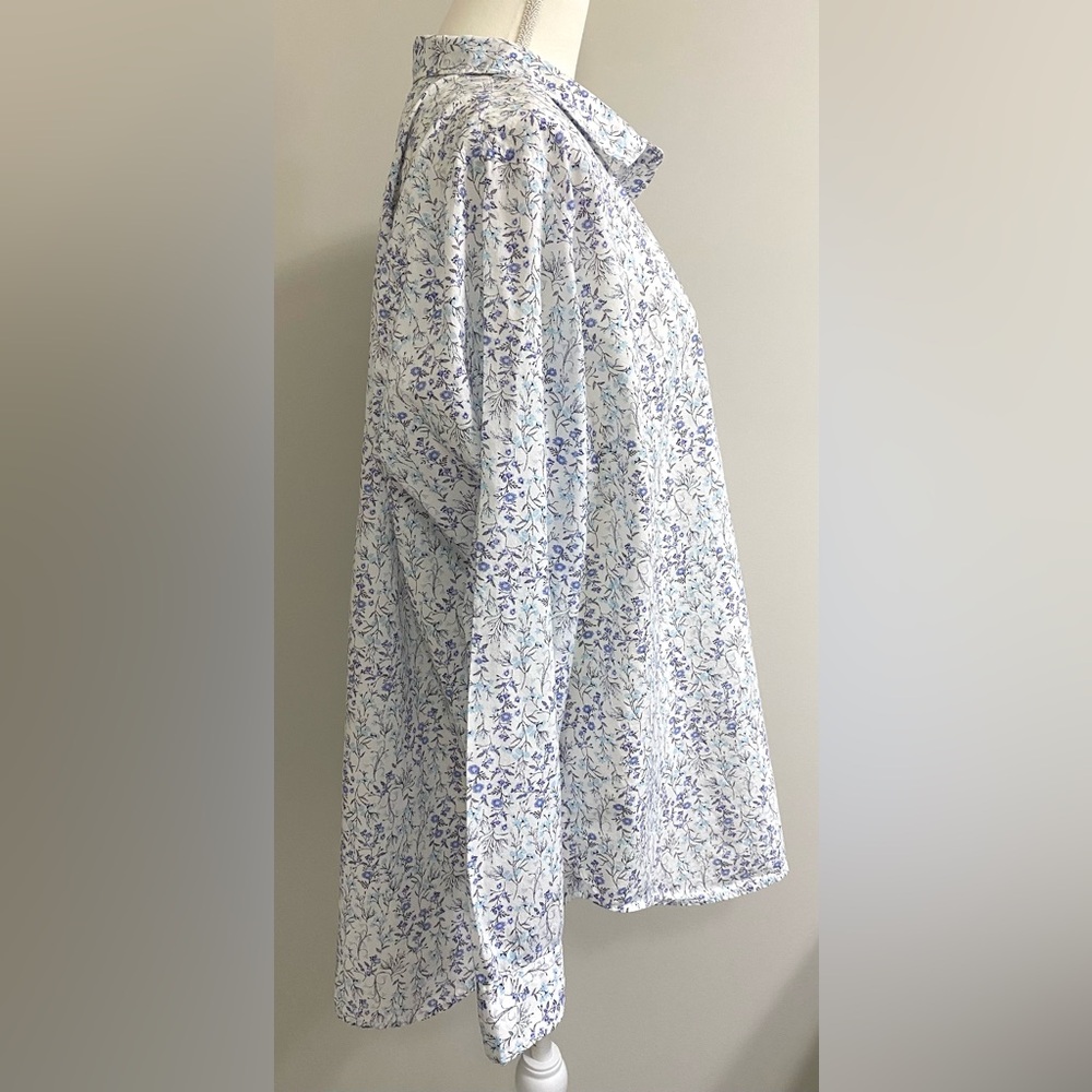 Old Navy Womens XXL Blue White Floral Button-Down Top Boho Cottagecore Classic - Picture 7 of 15